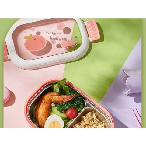 TeoMarket - Cutie pentru Pranz sau Gustari, Flippy, cu Doua Compartimente, pentru Copii si Adulti, Etansare, PP, Perfect pentru Scoala si Birou, 1000 mL, 22.5x14.5x8 cm, Roz