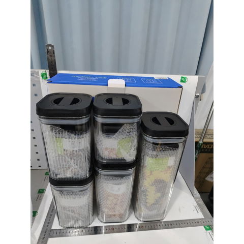 Organizatoare si Depozitare Bucatarie - Cutii de Depozitare Alimente, Flippy, Set din 10 Cutii de tip Container, Recipiente pentru Cereale in Bucatarie, Transparente cu Capac Negru