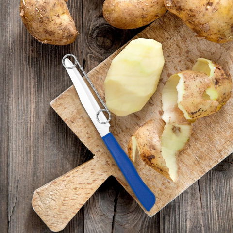 Pentru casa - Cutit 2in1, Flippy, Feliere/Curatare, Grosime Feliere Reglabila, 22 cm, din Otel Inoxidabil, Albastru