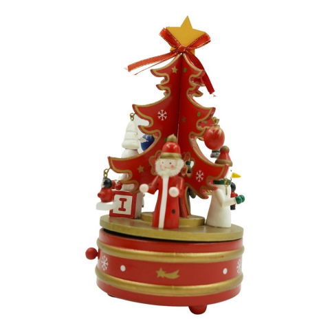 Best deals - Cutiuta muzicala decorata de Craciun, Bradut, Rosu, din Lemn, 12 cm x 22 cm, Interior, Flippy