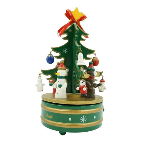 Best deals - Cutiuta muzicala decorata de Craciun Bradut, Verde, din Lemn, 12 cm x 22 cm, Interior, Flippy