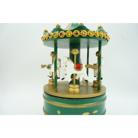 Best deals - Cutiuta muzicala decorata de Craciun, Carusel rotativ, Verde, din Lemn, Interior, Flippy