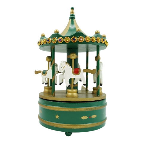 Best deals - Cutiuta muzicala decorata de Craciun, Carusel rotativ, Verde, din Lemn, Interior, Flippy