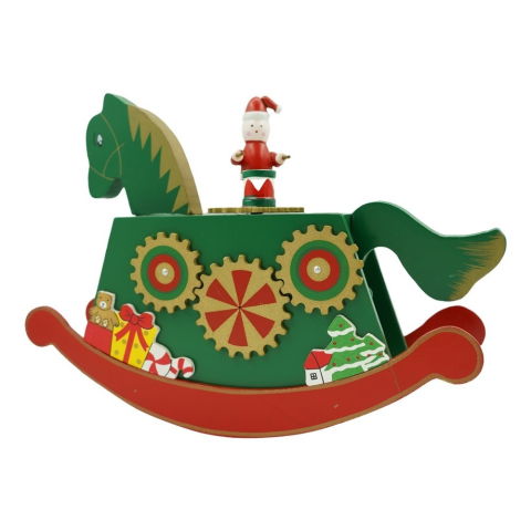 Best deals - Cutiuta muzicala decorata de Craciun, Ponei, Verde, din Lemn, 18 cm x 25 cm, Interior, Flippy