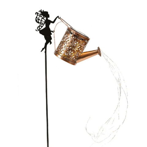 Articole pentru Gradina si Bricolaj - Decor Ornament pentru Gradina, Flippy, Decoratiune pentru Gradina, Model Zana cu Stropitoare, Lumini LED Alb Cald, Inaltime 63 cm, Negru