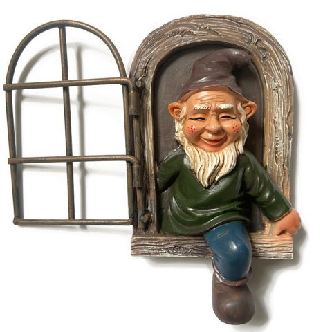 Articole pentru Gradina si Bricolaj - Decoratiune pentru Gradina, Flippy, Model Elf pentru Pom, Statuie pentru Gradina din Rasina, Decor pentru Gradina, Elf, 14.5 x 8 x 15 cm, Maro