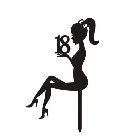 TeoMarket - Decoratiune Topper pentru Tort, Flippy, Model Fata 18 Ani, Dimensiuni 16x11.5 cm, Tematica Majorat, Negru