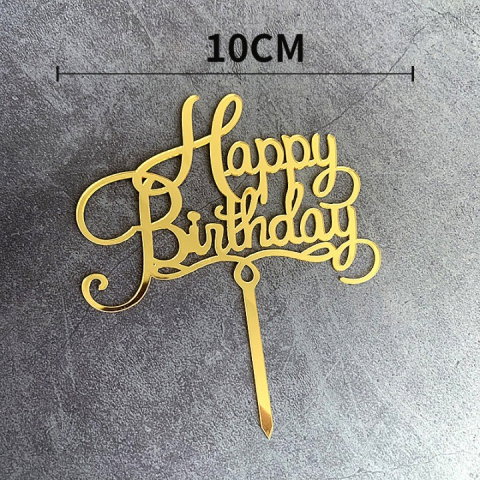 TeoMarket - Decoratiune Topper pentru Tort, Flippy, Model Happy Birthday, Tematica Aniversare, 10 cm, Auriu