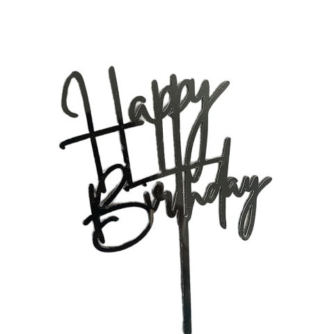 TeoMarket - Decoratiune Topper pentru Tort, Flippy, Model Happy Birthday, Tematica Aniversare, 10 cm, Negru