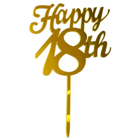 Lumanari si Toppere - Decoratiune Topper pentru Tort, Flippy, Model Happy18th, Dimensiuni 10 cm, Tematica Majorat, Auriu