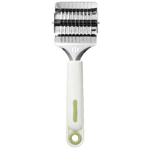 Ustensile pentru Bucătărie - Dispozitiv de taiat Taietei, Flippy, din Plastic cu Inox Razatoare, Curatator de Legume-Fructe, Maner Anti Alunecare, 22 x 6.5 cm Alb