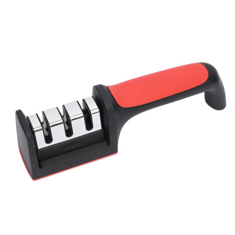 Import - Dispozitiv pentru ascutit cutite Flippy, cu 3 pozitii, rosu/negru, material inox si ABS, 21.5x5x6 cm