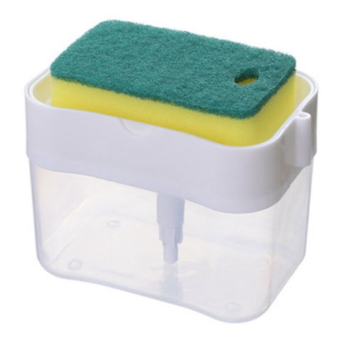 Import - Dozator Flippy, Dispenser 2 in 1 pentru Detergent Lichid de Vase sau pentru Obiecte Sanitare cu Suport pentru Burete de Bucatarie ,14 x 10.5 x 10 cm, capacitate 380 ml, alb