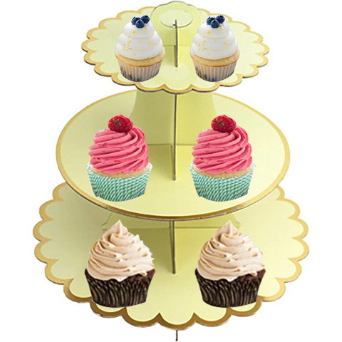 Import - Etajera pentru Prajituri, Flippy, din Carton, 3 Nivele, 16/22/29 cm Diametru, Inaltime 38 cm, Galben