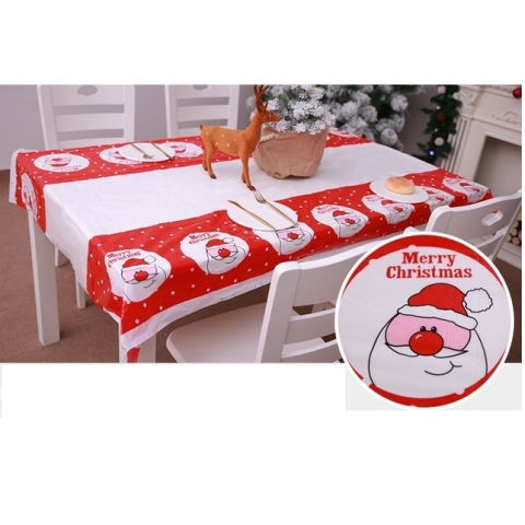 Perne Voiaj, Paturi si Textile - Fata de masa dreptunghiulara Flippy, PVC, 2.5 mm grosime, imprimeu Mos Craciun model 2, potrivit pentru Craciun, utilizare multipla, 180 x 108 cm, alb