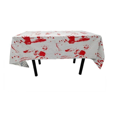 Baloane si Accesorii Halloween - Fata de Masa, Flippy, din Folie, Imprimeu Halloween - Help Me, 137 x 183 cm, Alb/Rosu