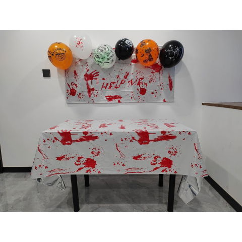 Baloane si Accesorii Halloween - Fata de Masa, Flippy, din Folie, Imprimeu Halloween - Help Me, 137 x 183 cm, Alb/Rosu