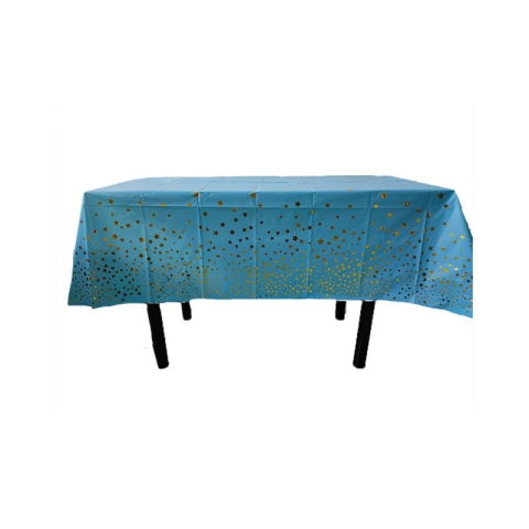 Fete Masa si Perdele Franjurate - Fata de Masa, Flippy, din Folie, Imprimeu Stele Aurii, Impermeabila, 137 x 183 cm, Albastru