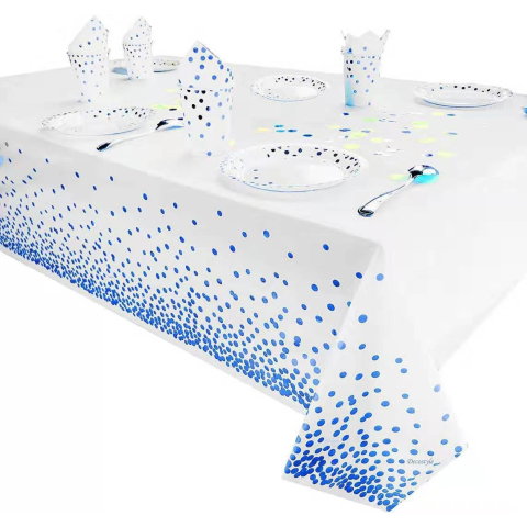 Import - Fata de Masa, Flippy, din PEVA, Imprimeu Buline, 137 x 274 cm, Impermeabila, Fara Pete, Curatare Rapida, Albastru