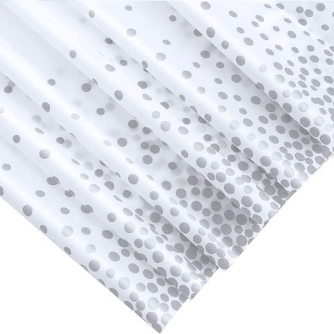 Fete Masa si Perdele Franjurate - Fata de Masa, Flippy, din PEVA, Imprimeu Buline, 137 x 274 cm, Impermeabila, Fara Pete, Curatare Rapida, Argintiu