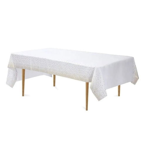 Fete Masa si Perdele Franjurate - Fata de Masa, Flippy, din PEVA, Imprimeu Buline, 137 x 274 cm, Impermeabila, Fara Pete, Curatare Rapida, Auriu