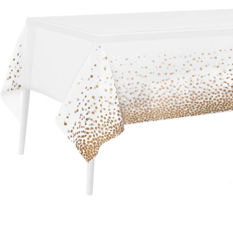 Fete Masa si Perdele Franjurate - Fata de Masa, Flippy, din PEVA, Imprimeu Buline, 137 x 274 cm, Impermeabila, Fara Pete, Curatare Rapida, Maro