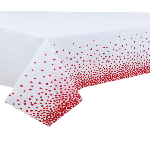 Fete Masa si Perdele Franjurate - Fata de Masa, Flippy, din PEVA, Imprimeu Buline, 137 x 274 cm, Impermeabila, Fara Pete, Curatare Rapida, Rosu