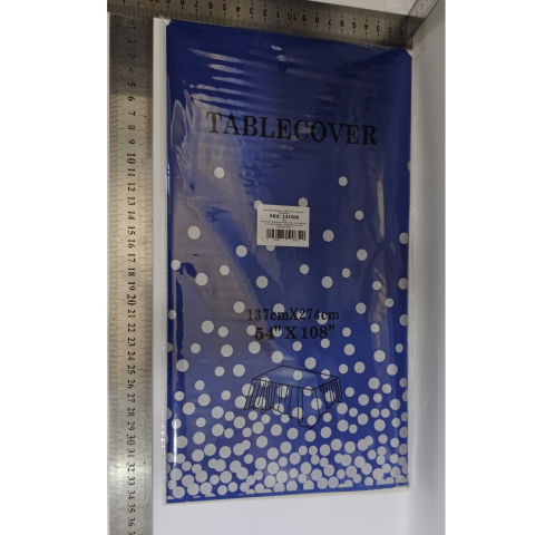 Fete Masa si Perdele Franjurate - Fata de Masa, Flippy, din PEVA, Imprimeu Buline Argintii, 137 x 274 cm, Impermeabila, Fara Pete, Curatare Rapida, Albastru Inchis