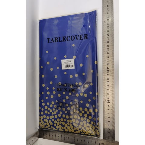 Fete Masa si Perdele Franjurate - Fata de Masa, Flippy, din PEVA, Imprimeu Buline Aurii, 137 x 274 cm, Impermeabila, Fara Pete, Curatare Rapida, Albastru Inchis