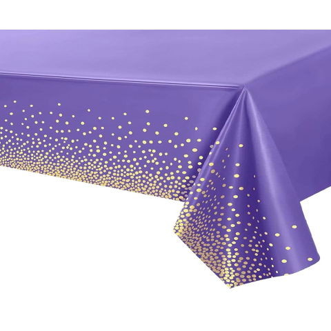 Fete Masa si Perdele Franjurate - Fata de Masa, Flippy, din PEVA, Imprimeu Buline Aurii, 137 x 274 cm, Impermeabila, Fara Pete, Curatare Rapida, Mov