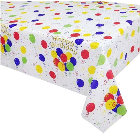 Fete Masa si Perdele Franjurate - Fata de Masa, Flippy, din PEVA, Imprimeu Happy Birthday cu Baloane, 137 x 274 cm, Impermeabila, Fara Pete, Curatare Rapida, Multicolor