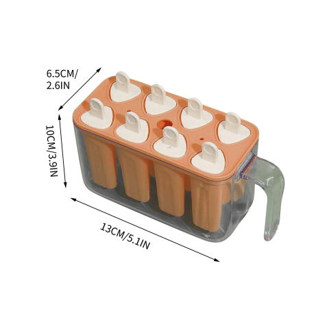 Forme cuburi de gheata - Forme de inghetata, Flippy, 8 Forme din Silicon, Forma pentru Inghetata din si Sucuri Ghetate, 13 x 10 x 6.5 cm, Portocaliu