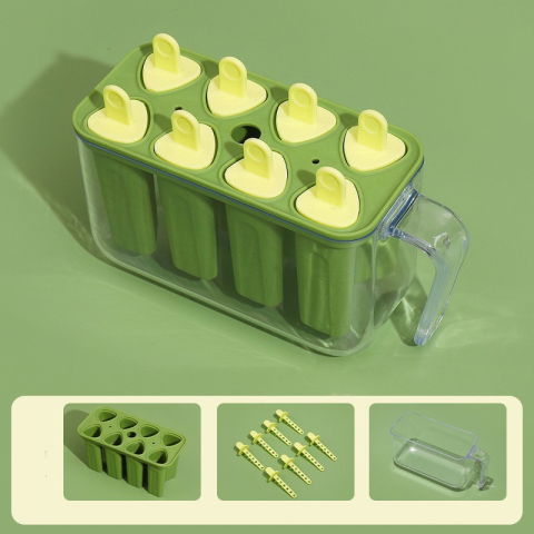 Forme cuburi de gheata - Forme de inghetata, Flippy, 8 Forme din Silicon, Forma pentru Inghetata din si Sucuri Ghetate, 13 x 10 x 6.5 cm, Verde