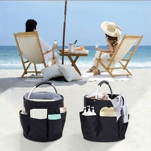 Corturi Evenimente si Articole Camping - Geanta Cos pentru Scule de 17L, Flippy, Buzunare Exterioare, Cos de Picnic Portabil, Cos pentru Plaja, Cos pentru Curatenie, din Material Oxford 600 D, 28 x 28 x 28 cm, Negru