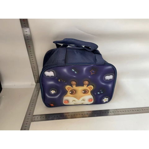 Genti Termoizolante Mancare - Geantă Frigorifică, Flippy, cu Desene Animat 3D, Portabilă pentru Copii, de Prânz, din Pânză Oxford, 27.5x18x20 cm, Model Cerb, Albastru