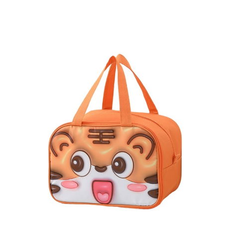 Genti Termoizolante Mancare - Geantă Frigorifică, Flippy, cu Desene Animat 3D, Portabilă pentru Copii, de Prânz, din Pânză Oxford, 27.5x18x20 cm, Model Tigru, Portocaliu