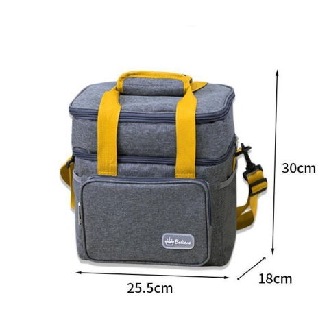 Genti Termoizolante Mancare - Geanta Termica, Flippy, 2 Compartimente Separate, Multifunctionala, Impermeabila, Manere si Curea de Umar, 25.5x18x30 cm, Gri