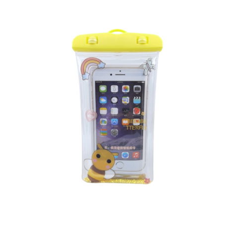 Glitter Kids - Husa subacvatica Glitter Kids Waterproof Flippy, Snowproof, Universala, cu Snur, pentru telefon sau documente, Bee, Galben