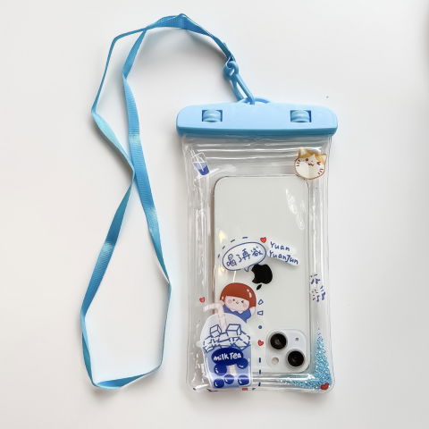 Glitter Kids - Husa subacvatica Glitter Kids Waterproof Flippy, Snowproof, Universala, cu Snur, pentru telefon sau documente, Tea Girl, Albastru