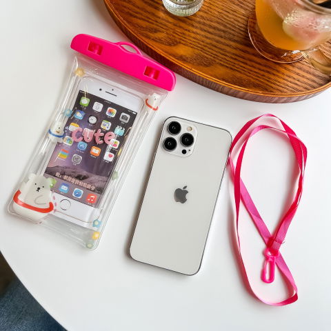 Best deals - Husa subacvatica Kids Waterproof Flippy, Snowproof, Universala, cu Snur, pentru telefon sau documente, Bears, Roz