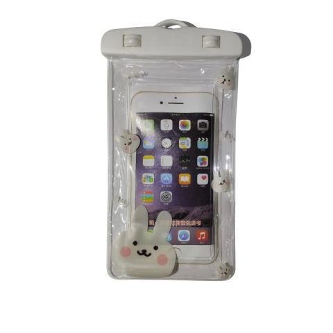 Best deals - Husa subacvatica Kids Waterproof Flippy, Snowproof, Universala, cu Snur, pentru telefon sau documente, Bunny, Alb
