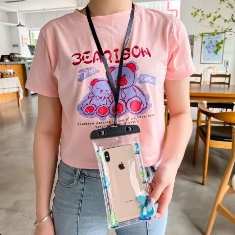 Best deals - Husa subacvatica Kids Waterproof Flippy, Snowproof, Universala, cu Snur, pentru telefon sau documente, Dino, Negru