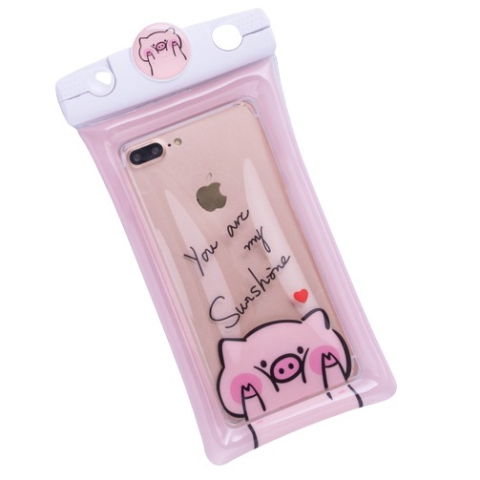 Mascot - Husa subacvatica Mascot Waterproof Flippy, Snowproof, Universala, cu Snur, pentru telefon sau documente, Piggy, Roz