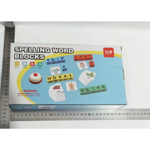 TeoMarket - Joc cu Blocuri din Lemn, Flippy, Formare Cuvinte, Cartonase cu Obiecte si Animale, Clopotel, Joc pentru 4 Persoane, 3 Ani+, 28x15.5x5 cm, Multicolor