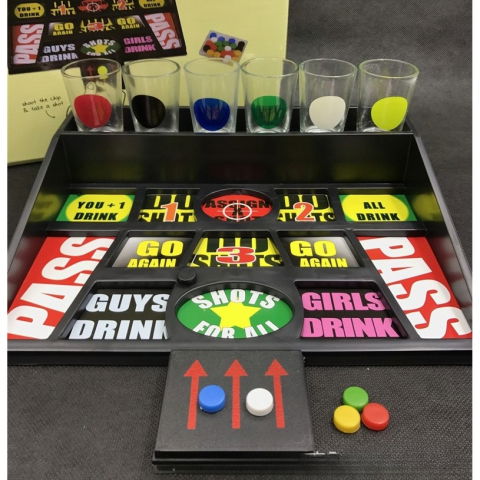 Jocuri de societate - Joc de baut cu banuti Flippy, Pahare de Shot din Sticla Incluse, distractiv si interactiv, 23x28 cm, multicolor