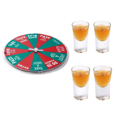 10 - 25 LEI - Joc de Baut Flippy, Ruleta Norocoasa, cu 4 Pahare de Shot, +18 Ani, Rosu/Verde