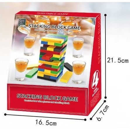25 - 50 LEI - Joc de Baut Flippy, Turn Jenga din Plastic, cu 4 Pahare de Shot, +18 Ani, Multicolor