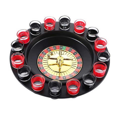 50 - 100 LEI - Joc de Baut Ruleta Flippy, cu 16 Pahare de Shot din Sticla , 30 x 30 x 5.5 cm, model 2, Rosu/Negru