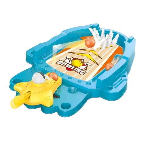 10 - 25 LEI - Joc de Masa Mini Bowling Interactiv pentru Copii, Flippy, Mingi si Figurine Incluse, 26.5x19.5x5 cm, Albastru