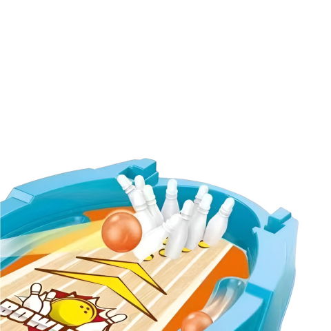 10 - 25 LEI - Joc de Masa Mini Bowling Interactiv pentru Copii, Flippy, Mingi si Figurine Incluse, 26.5x19.5x5 cm, Albastru